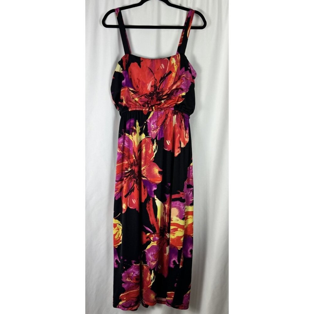 Olivia Matthews Black Floral Maxi Dress Resort Beach Island Tropical Summer L